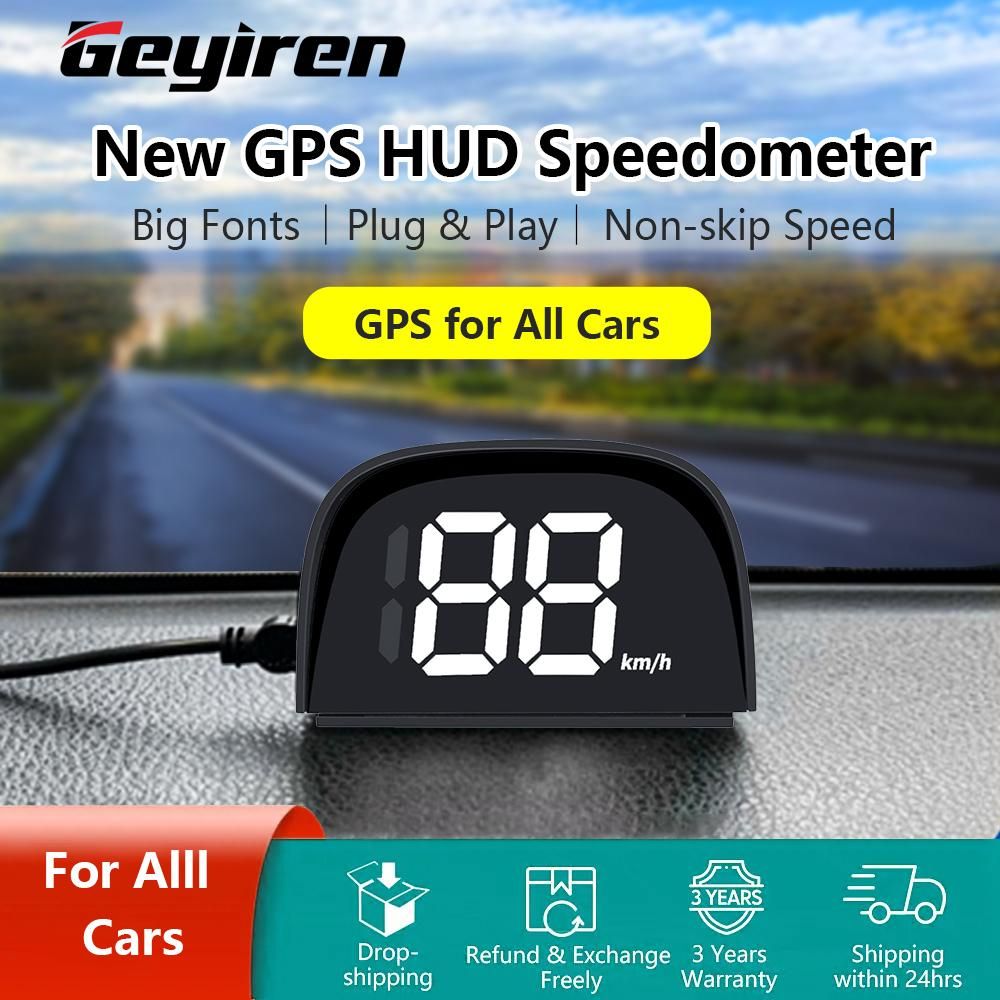 GEYIREN Y01 Digital Big Font Car LCD HUD GPS Head Up Display Slope meterSpeed Alarm  Plug and Play KM/H MPH of All Cars