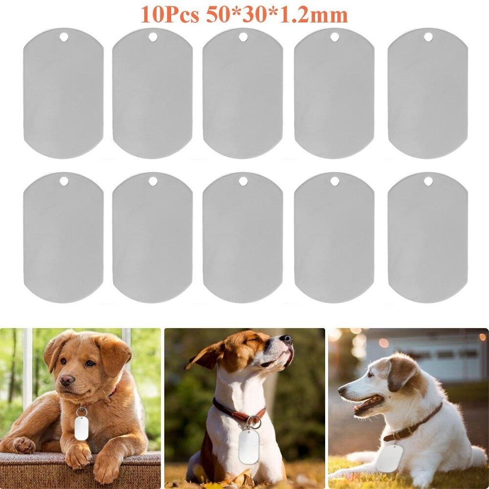 10X Stainless Steel Blank Silver Gloss Engravable Dog ID Tag Pendants 1.2