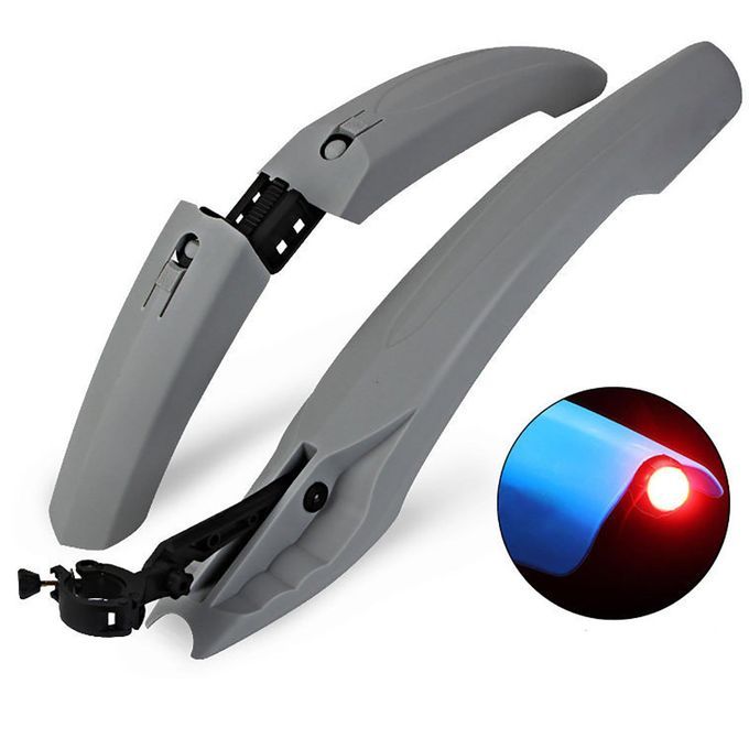 Bike Mudguard Set Front Rear Fender With Tail Light Cycling Gray