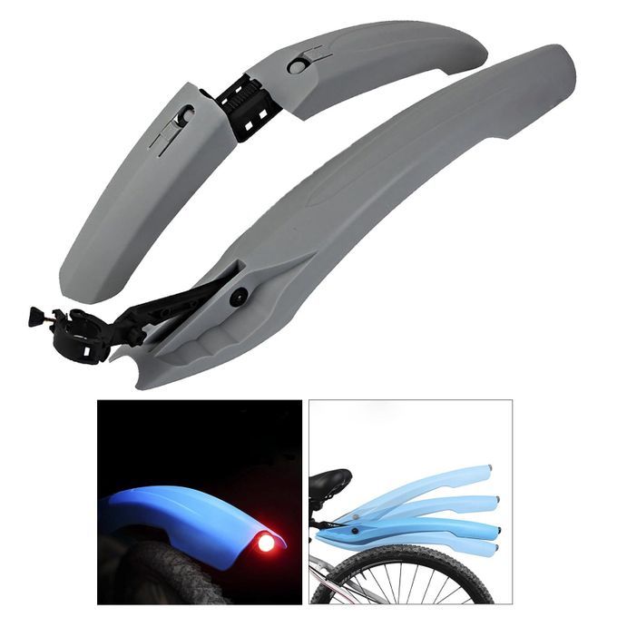 Bike Mudguard Set Front Rear Fender With Tail Light Cycling Gray