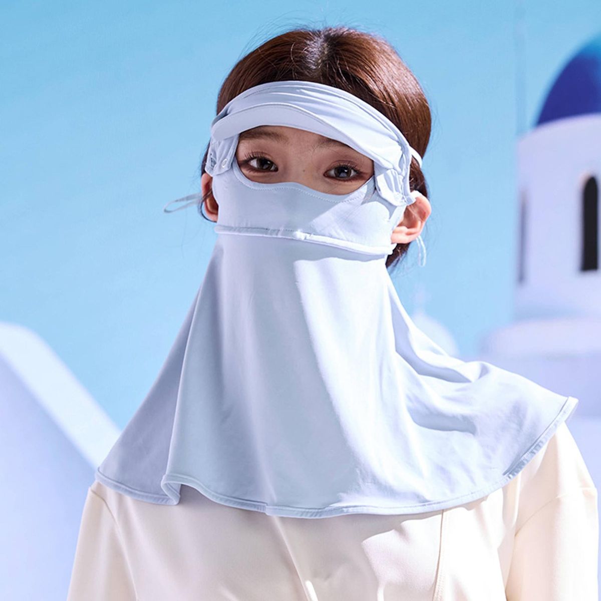 Summer Sunscreen Face Hood Cool Touch Breathable-Blue