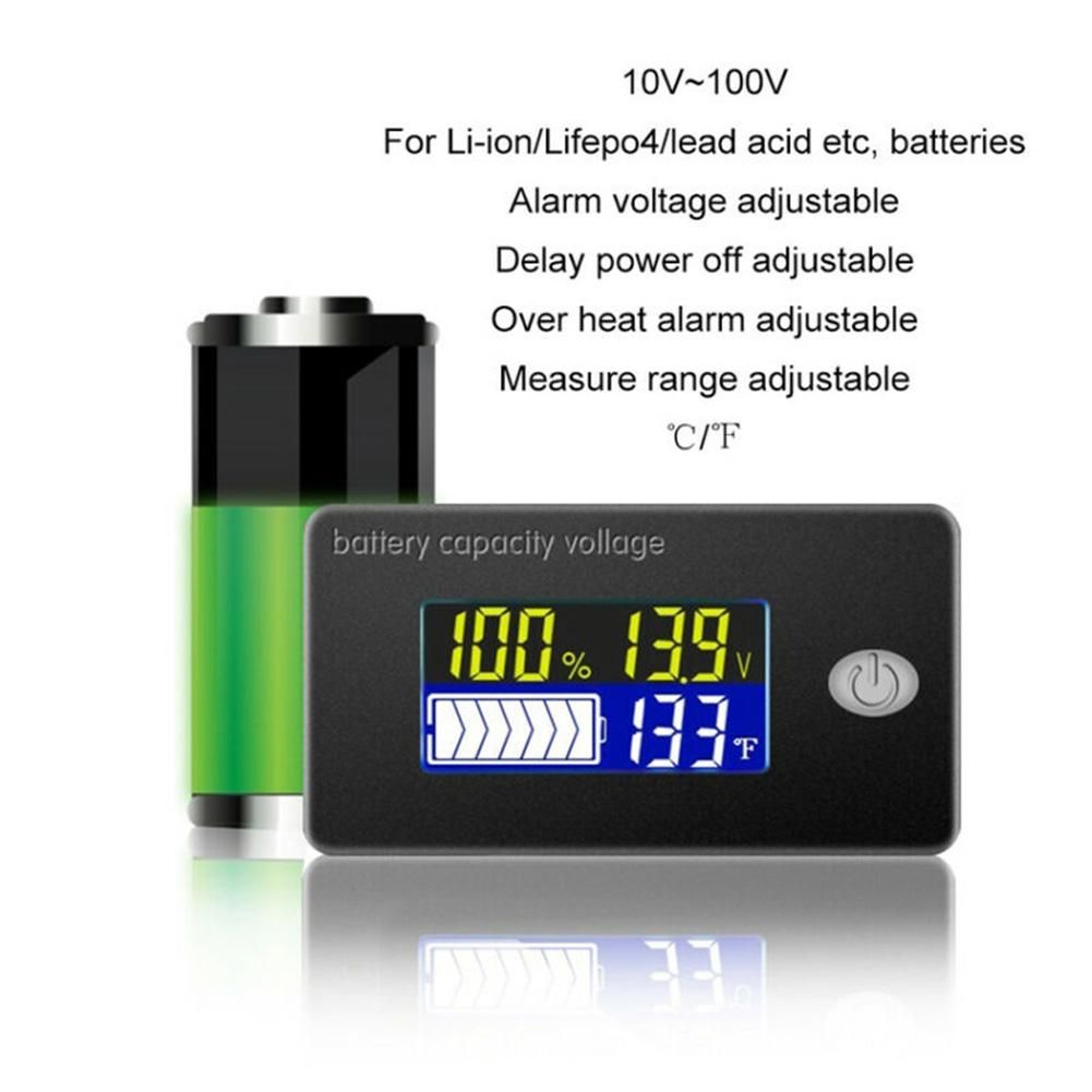 12V 24V 36V 48V Car Battery Capacity Indicator LCD Voltmeter Temperature Meter Digital Voltmeter Voltage Tester Meter Tool