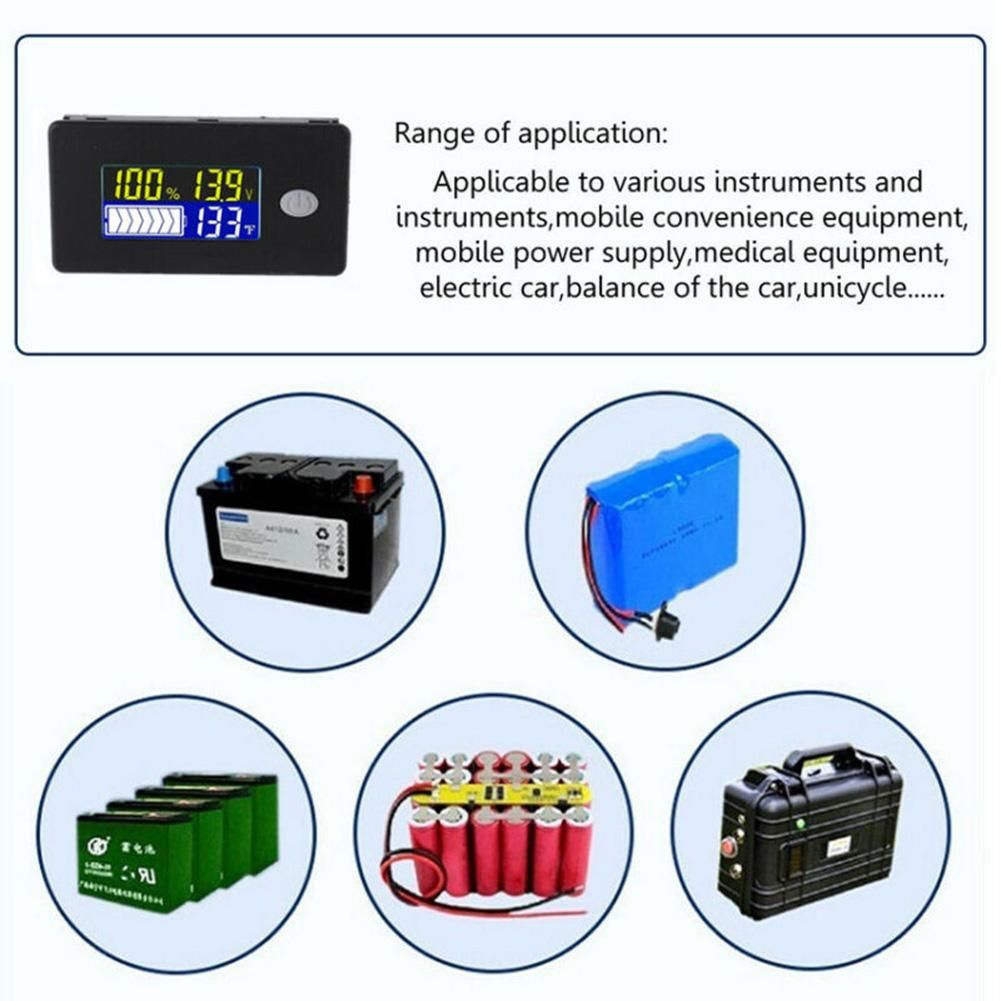12V 24V 36V 48V Car Battery Capacity Indicator LCD Voltmeter Temperature Meter Digital Voltmeter Voltage Tester Meter Tool