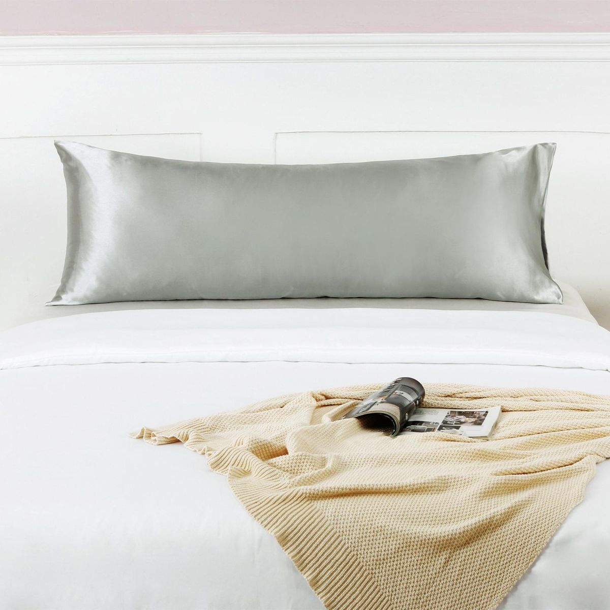 Satin Body Pillow Cover Cool Silk Pillowcase For Bedroom Light Gray