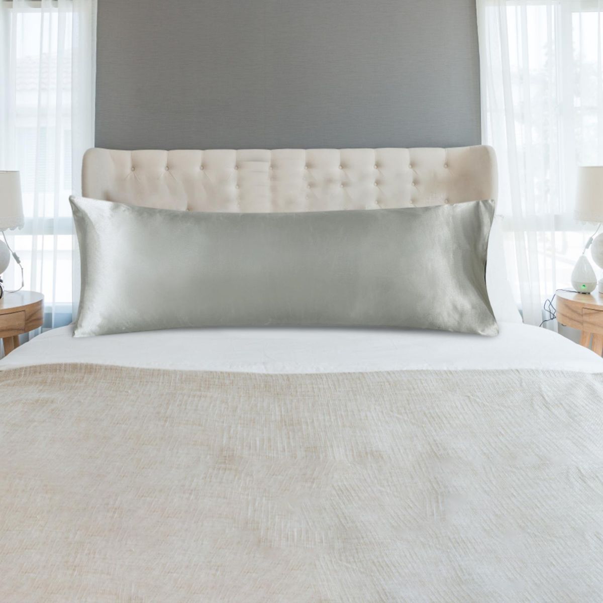Satin Body Pillow Cover Cool Silk Pillowcase For Bedroom Light Gray
