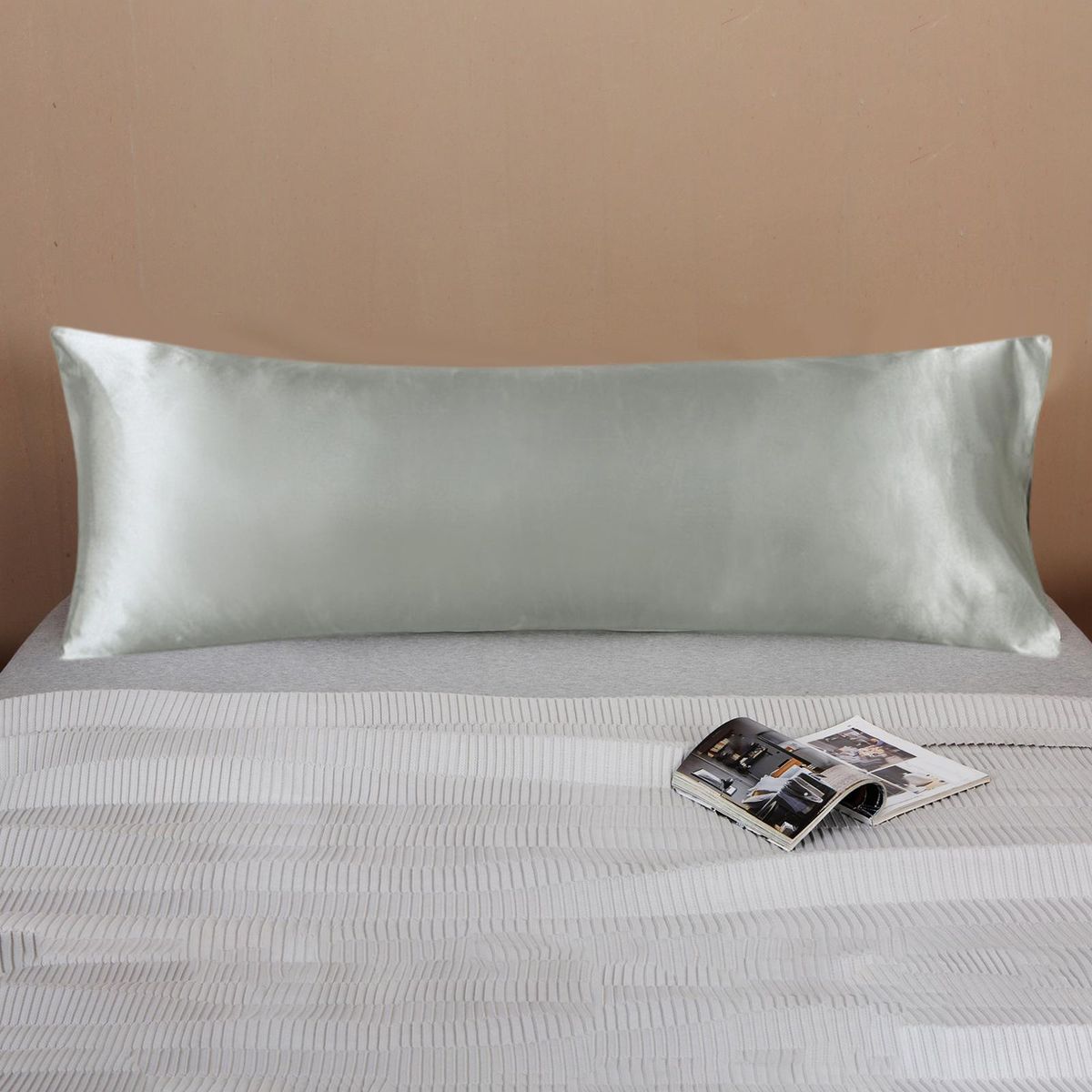 Satin Body Pillow Cover Cool Silk Pillowcase For Bedroom Light Gray