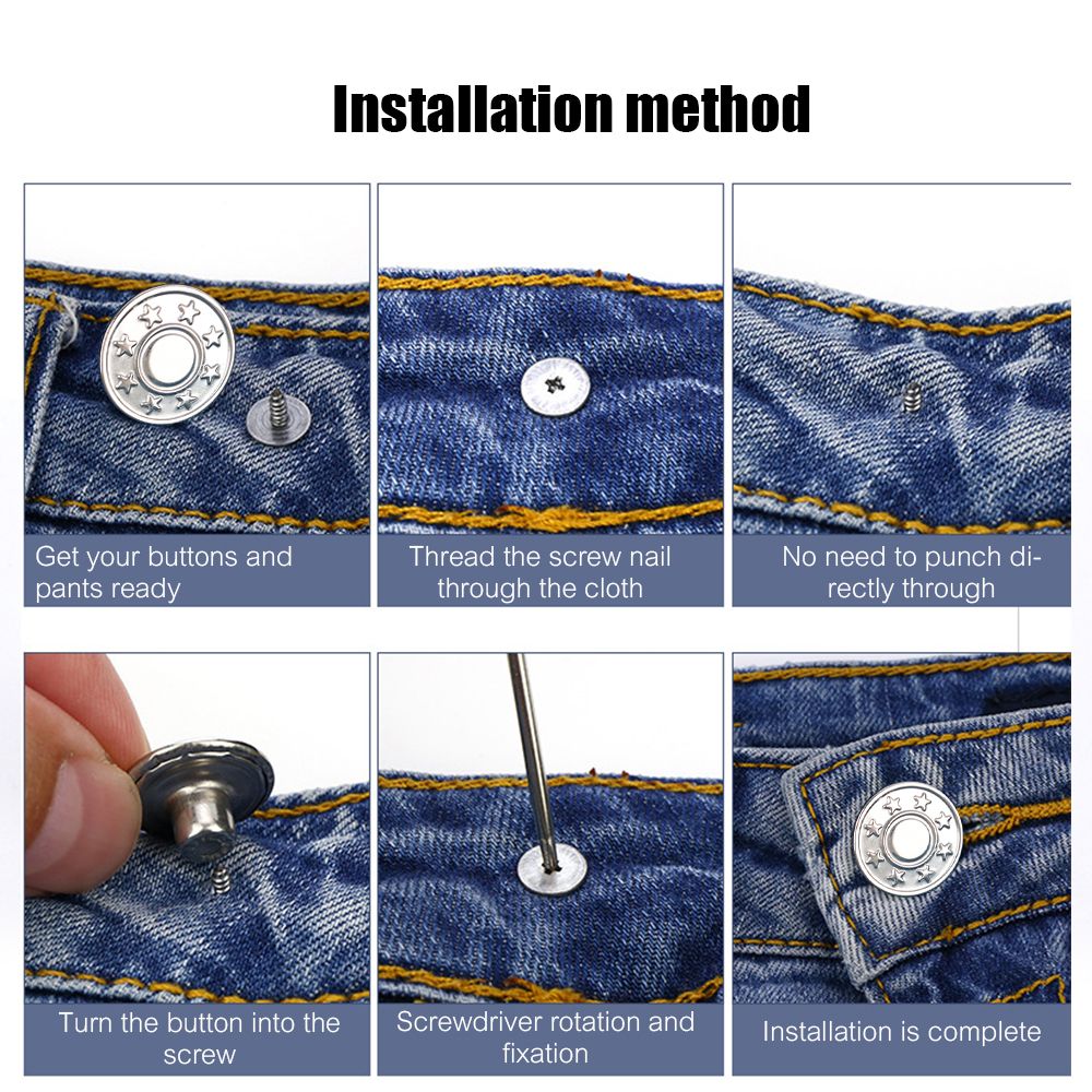 10Pcs Metal Jeans Button Detachable Pants Snap Fastener Pins