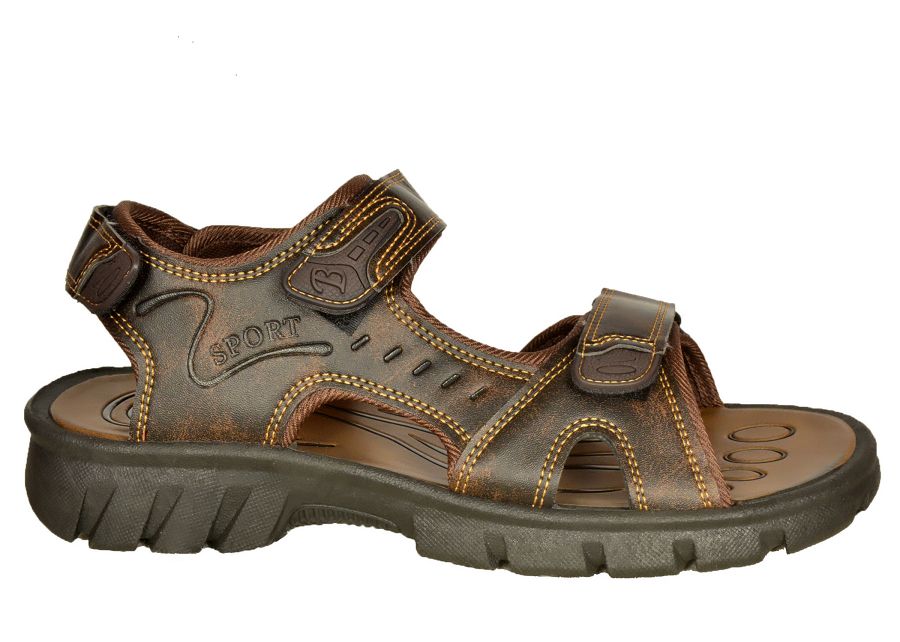Velcro Leather Sandals - Brown