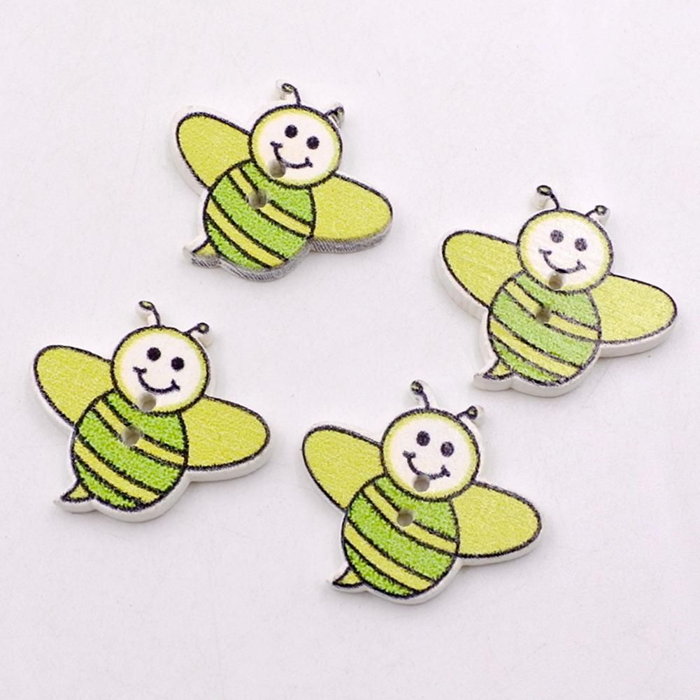 50Pcs Bee Shape Colorful Wooden Buttons 2 Holes DIY Crafts Sewing Accessories-Mix Color
