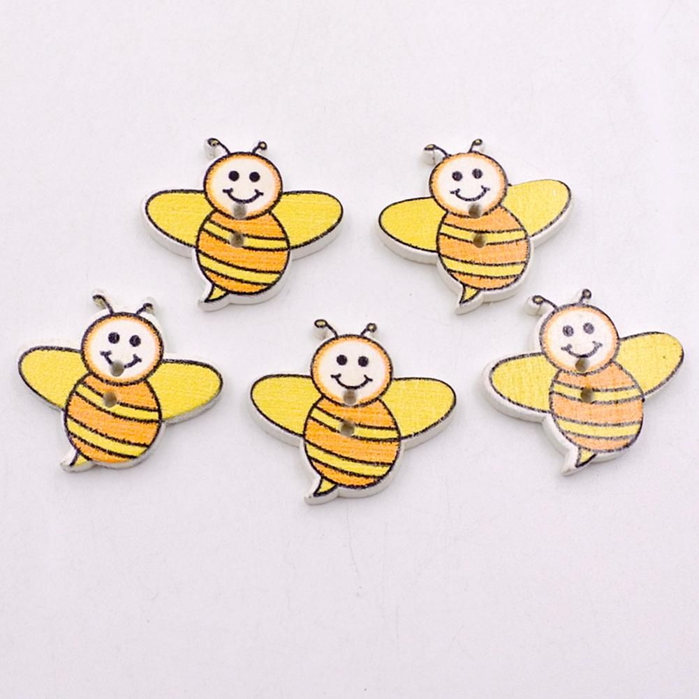 50Pcs Bee Shape Colorful Wooden Buttons 2 Holes DIY Crafts Sewing Accessories-Mix Color