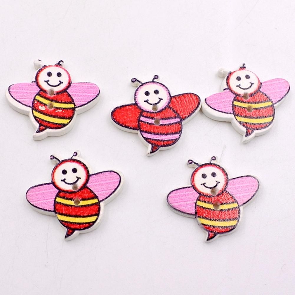 50Pcs Bee Shape Colorful Wooden Buttons 2 Holes DIY Crafts Sewing Accessories-Mix Color