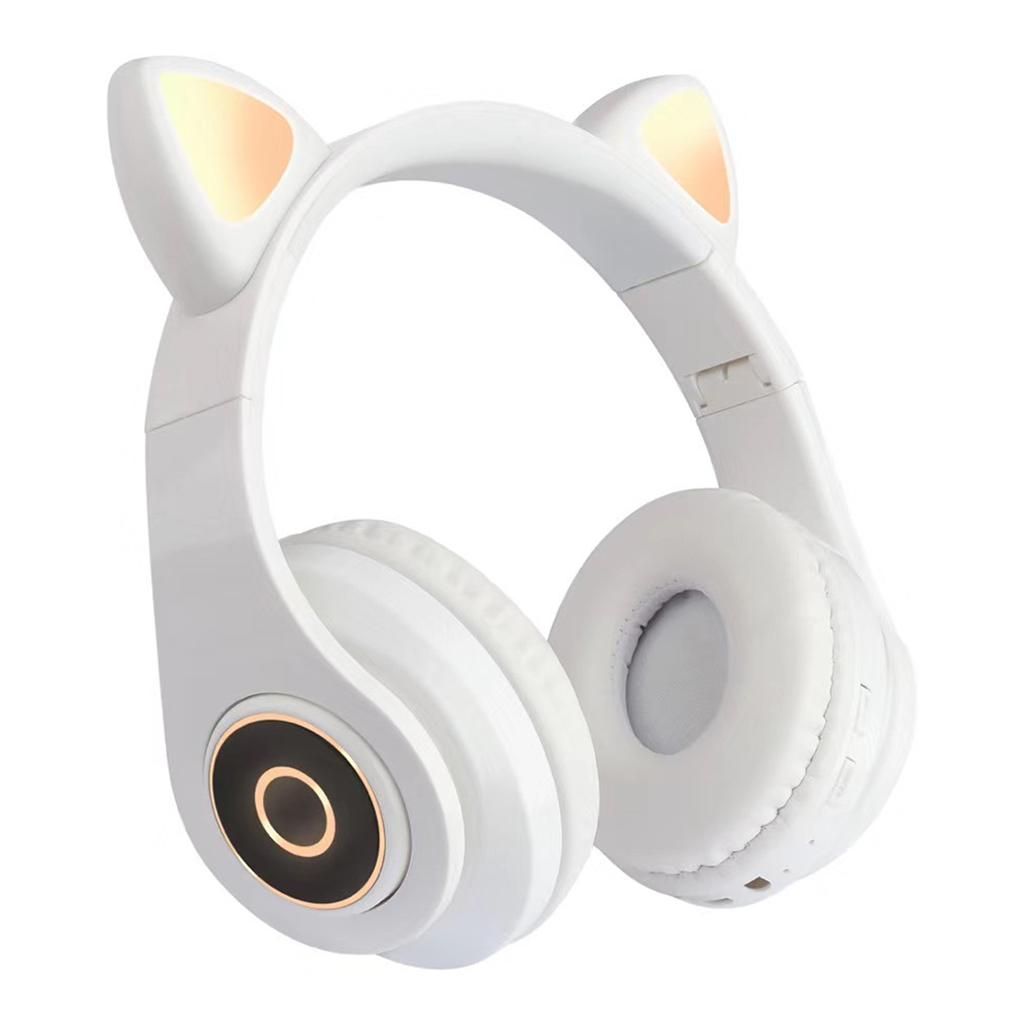 Gaming Headset With Cat Ear Over-Ear Retractable Soft Earmuffs White