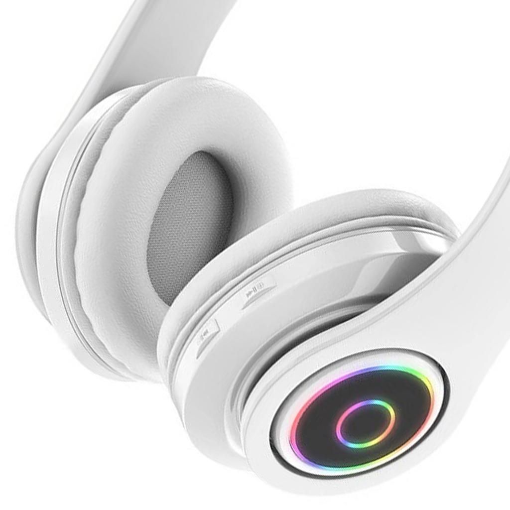 Gaming Headset With Cat Ear Over-Ear Retractable Soft Earmuffs White