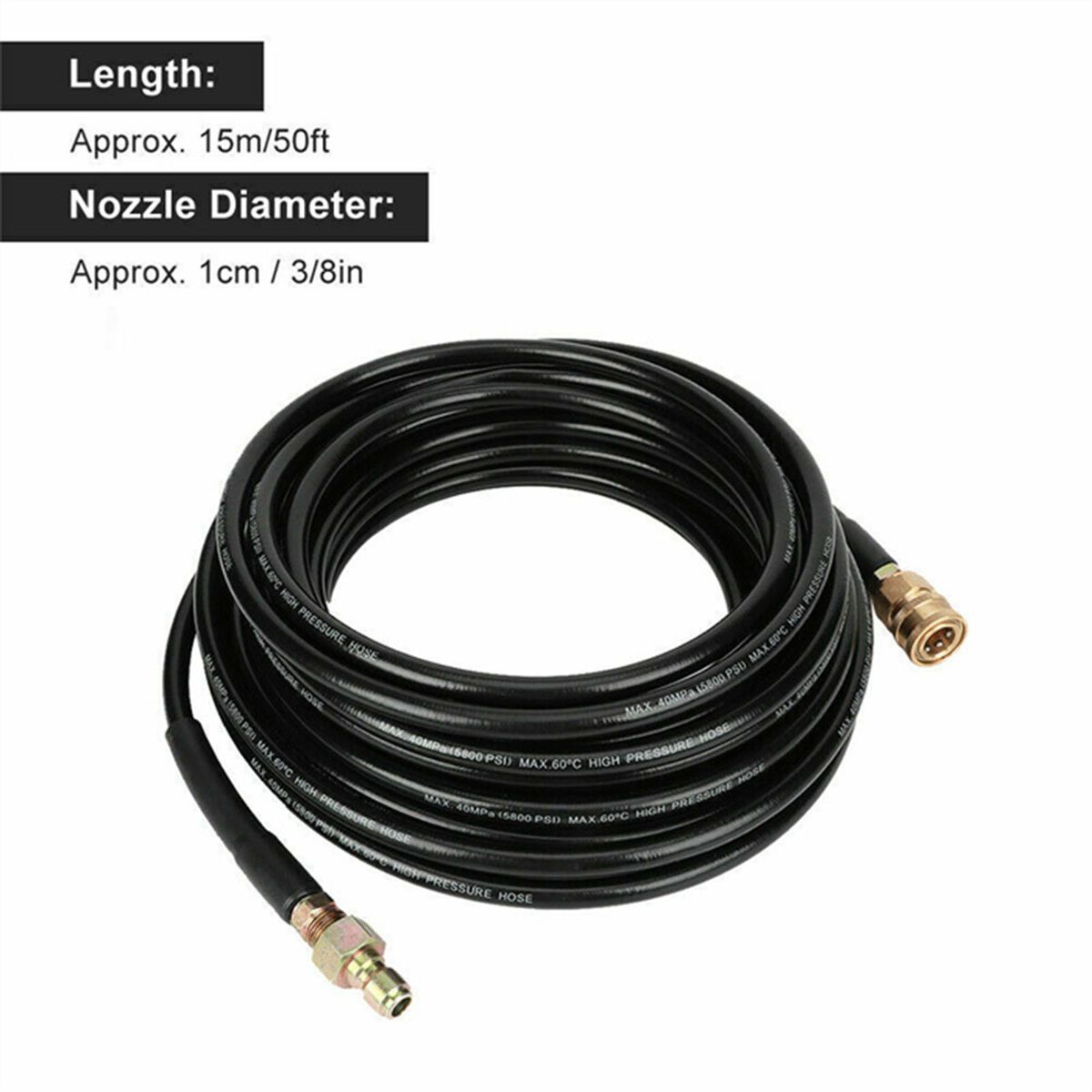 5800PSI 50ft High Pressure Washer Tube Cleaning Hose 3/8inch