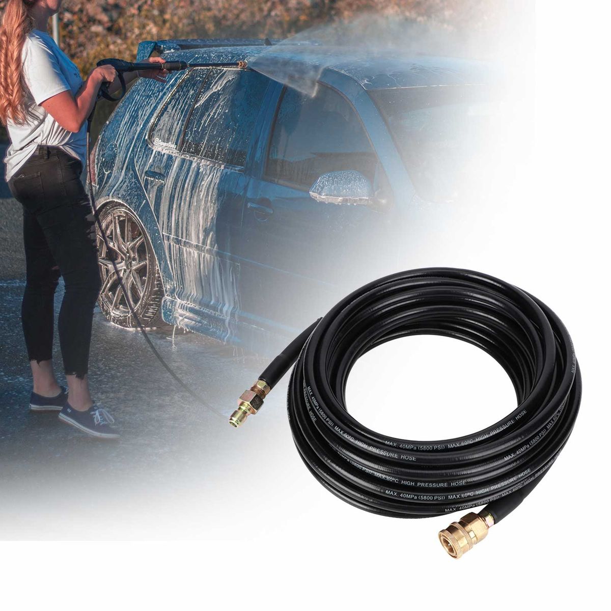5800PSI 50ft High Pressure Washer Tube Cleaning Hose 3/8inch