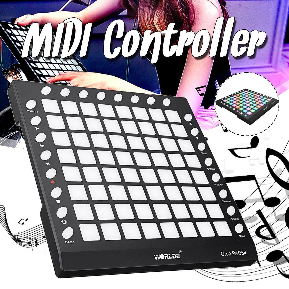 WORLDE ORCA PAD64 Portable MIDI Controller 64 Drum Pads With USB Cable 64XHigh Quality Velocity Controllers Keyboard Instrument Black (black)