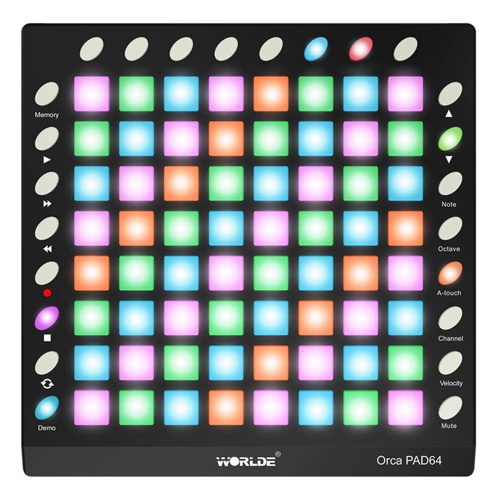 WORLDE ORCA PAD64 Portable MIDI Controller 64 Drum Pads With USB Cable 64XHigh Quality Velocity Controllers Keyboard Instrument Black (black)