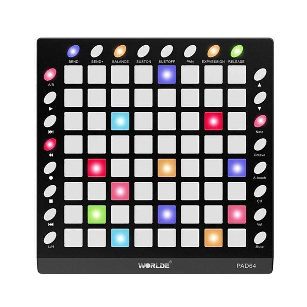 WORLDE ORCA PAD64 Portable MIDI Controller 64 Drum Pads With USB Cable 64XHigh Quality Velocity Controllers Keyboard Instrument Black (black)