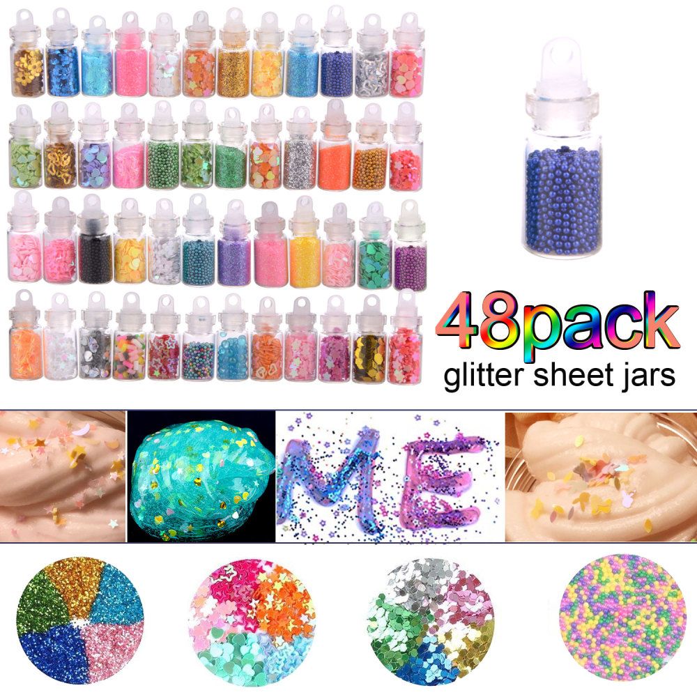 New88 Pack Children DIY Craft Beads Toy Slime Making Kit Styrofoam Foam Balls Beads Charms Glitter Jars Containers For Kids Gift