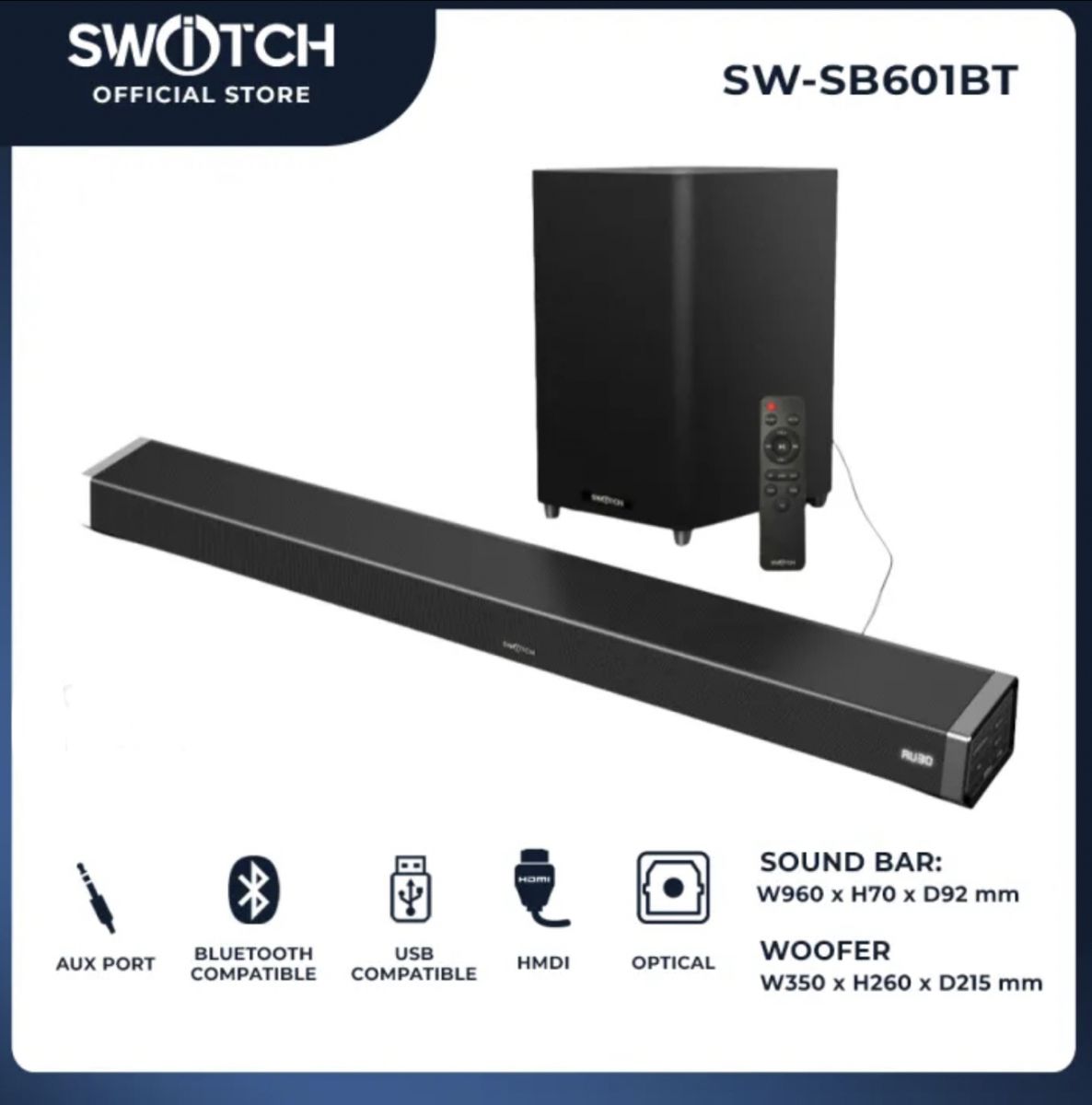 Bluetooth Soundbar Speaker With Remote Control -1000 Watts