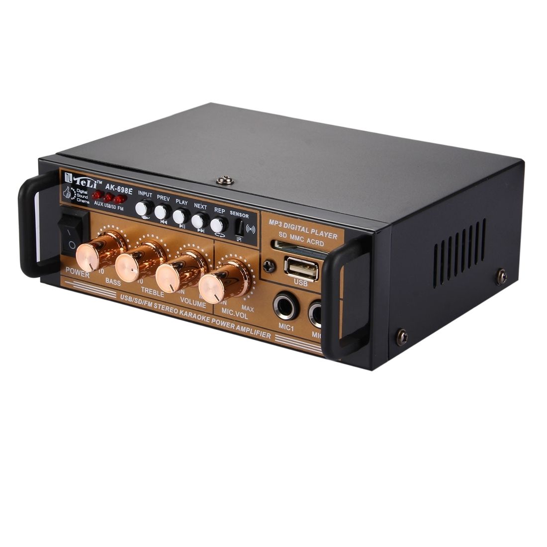 AK-698E HiFi Stereo Audio Power Amplifier 180W + 180W Digital Player With Remote Control, Support FM / SD / MP3 Player / USB, AC 220V / DC 12V(Black)
