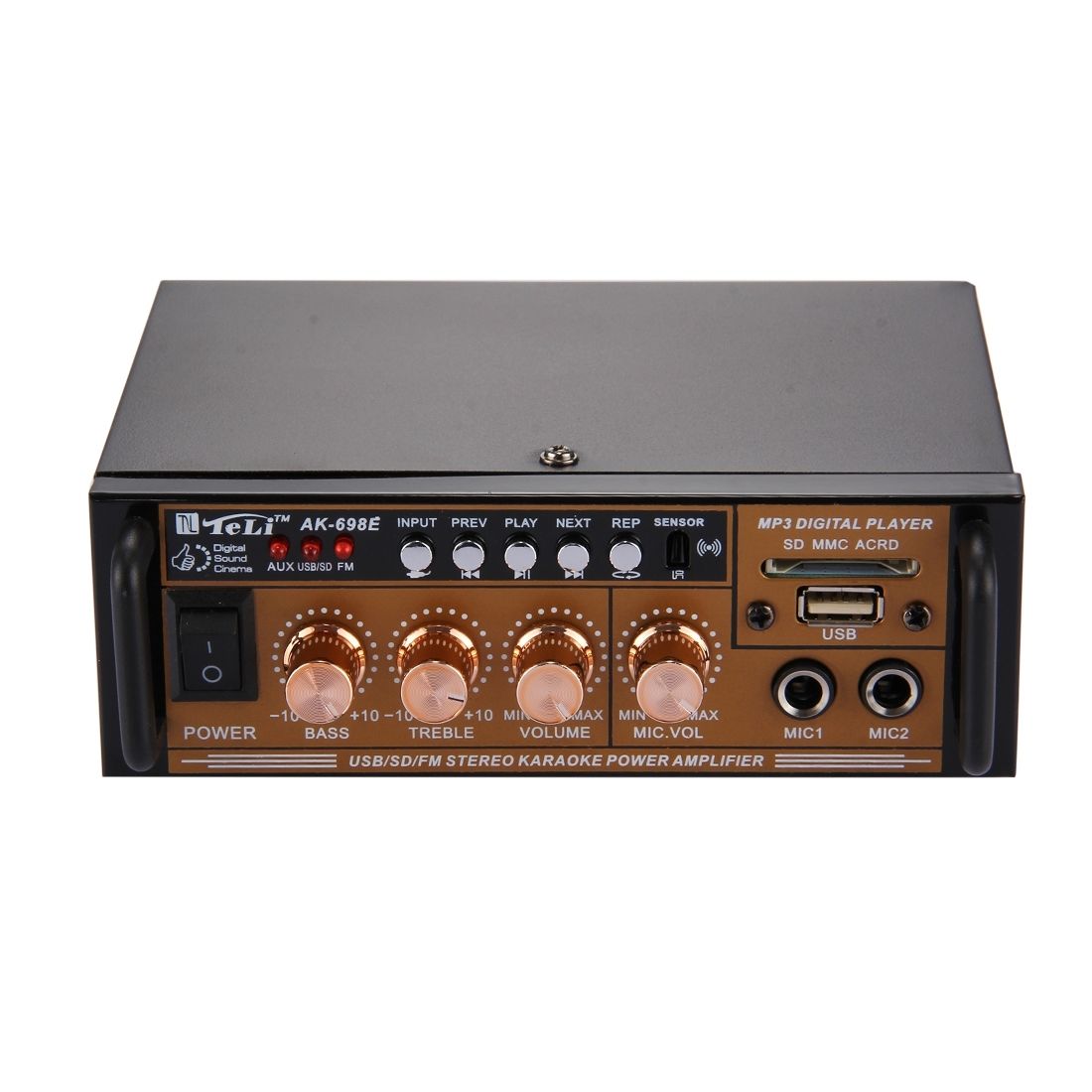 AK-698E HiFi Stereo Audio Power Amplifier 180W + 180W Digital Player With Remote Control, Support FM / SD / MP3 Player / USB, AC 220V / DC 12V(Black)