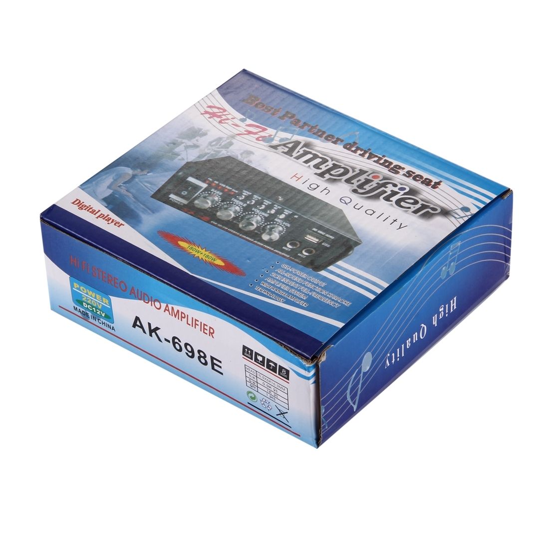AK-698E HiFi Stereo Audio Power Amplifier 180W + 180W Digital Player With Remote Control, Support FM / SD / MP3 Player / USB, AC 220V / DC 12V(Black)