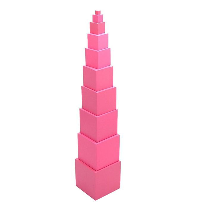 Montessori Pink Tower Wooden Cube Block Kids-Pink