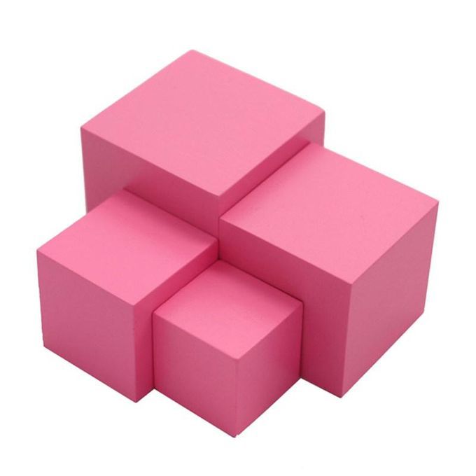 Montessori Pink Tower Wooden Cube Block Kids-Pink