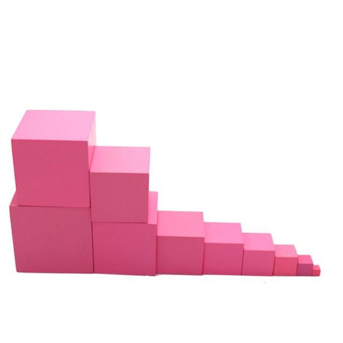 Montessori Pink Tower Wooden Cube Block Kids-Pink