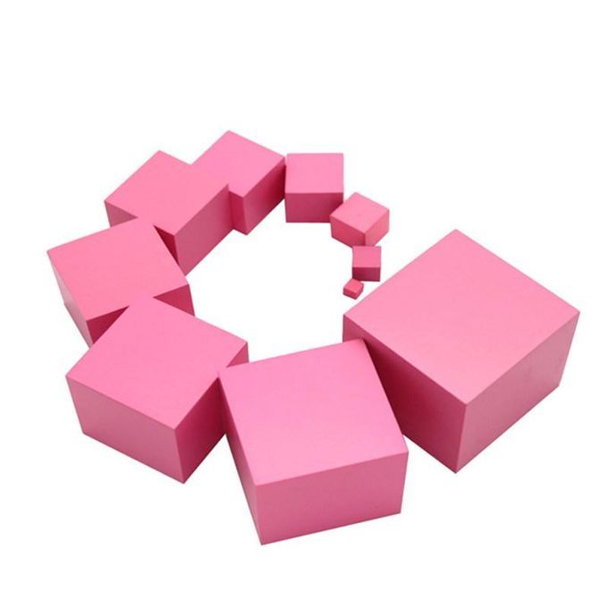 Montessori Pink Tower Wooden Cube Block Kids-Pink