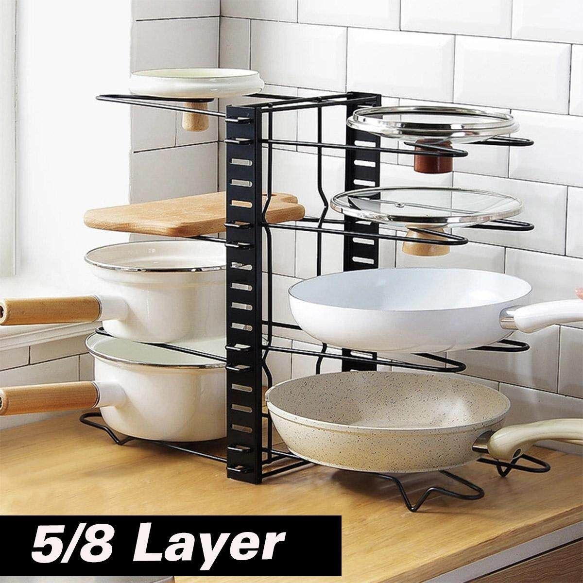 8 Tier Cupboard Kitchen Cabinet Storage Organiser Rack Stand Pan Pot Holder The 5 Level