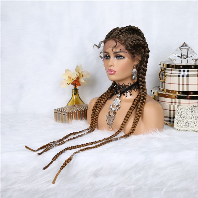 Brazilian African Long Curly Deep Wave Twist Synthetic Two Braiding Braided Hair Front Lace Wig