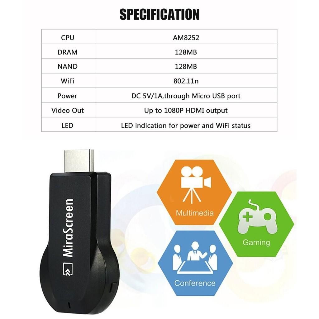 MiraScreen Phone Mirror TV Screen Like Mira Cast MiraCast ChromeCast (Black) CUIII