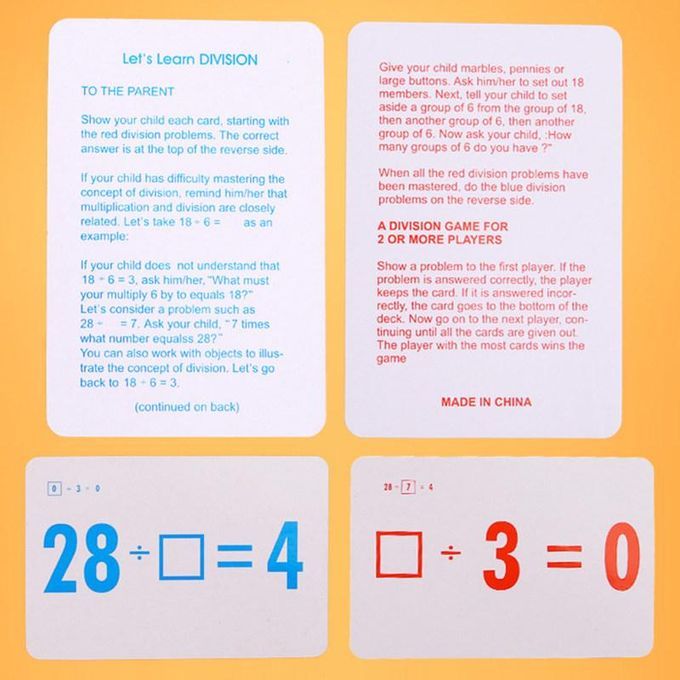 Division Addition Operation Flashcard Math Learning-