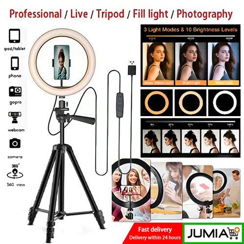 Adjustable Tripod Selfie Stand W/ LED Ring Light (3 Colors)