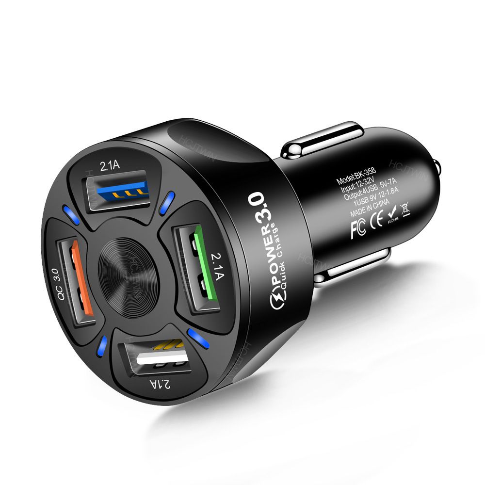 4in1 Car Charger Adapter 7A 35W USB Quick Charge LED Light