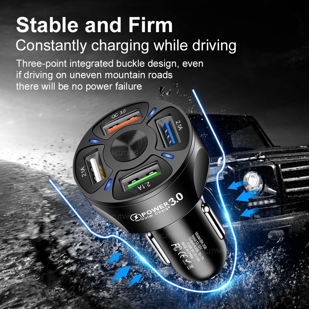 4in1 Car Charger Adapter 7A 35W USB Quick Charge LED Light