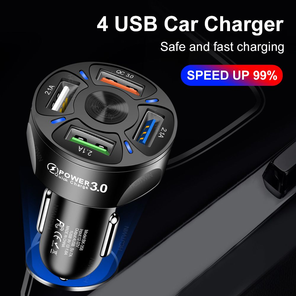 4in1 Car Charger Adapter 7A 35W USB Quick Charge LED Light