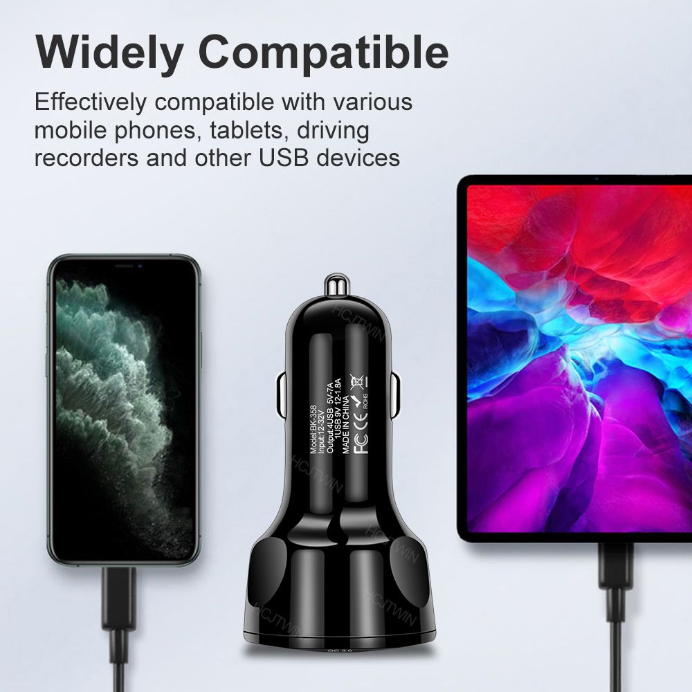 4in1 Car Charger Adapter 7A 35W USB Quick Charge LED Light