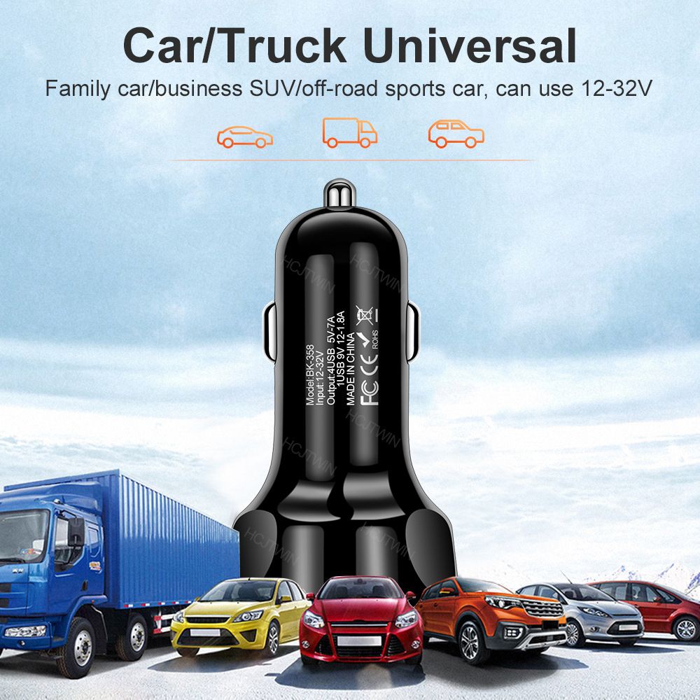 4in1 Car Charger Adapter 7A 35W USB Quick Charge LED Light
