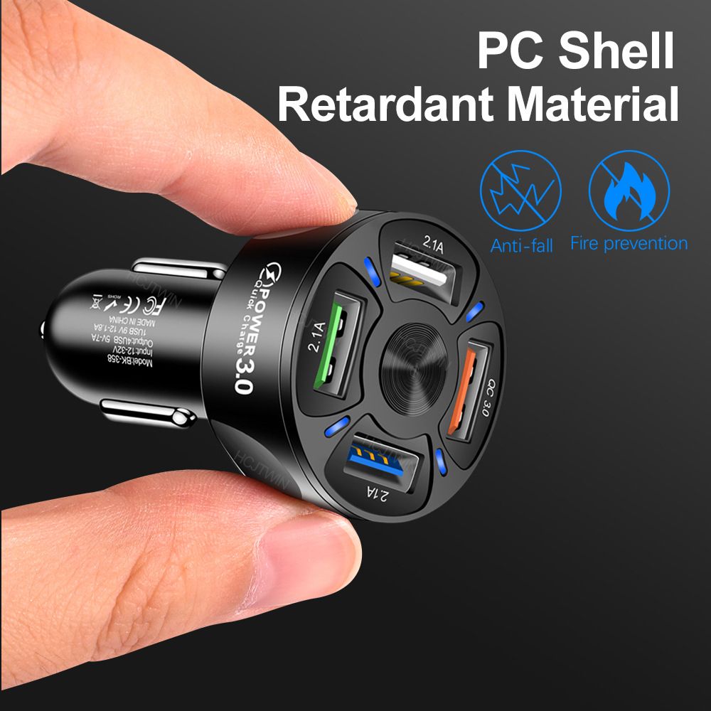 4in1 Car Charger Adapter 7A 35W USB Quick Charge LED Light