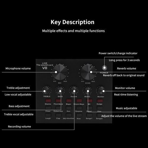 V8 Audio USB External Sound Card Live Show Soundcard