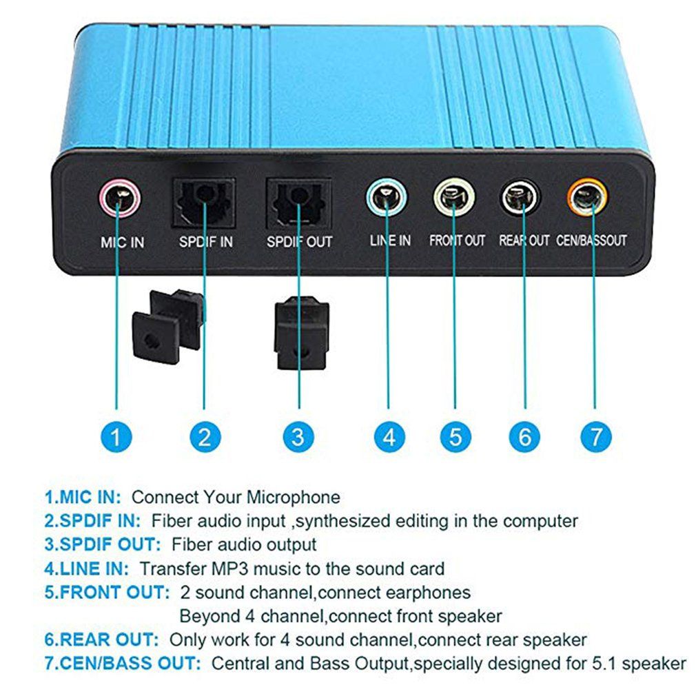 6 Channel External Sound Card 5.1/7.1 Optical S/PDIF Audio Sound Card Adapter