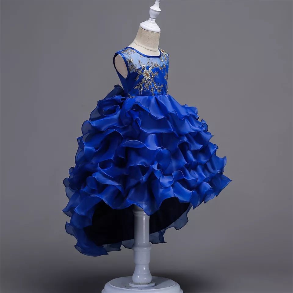 GIRL LONG EMBROIDERY GOWN  - ROYAL BLUE - G22