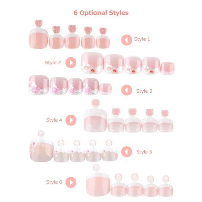 24Pcs False Toenail Tips Set French Full Cover  Toe Nail