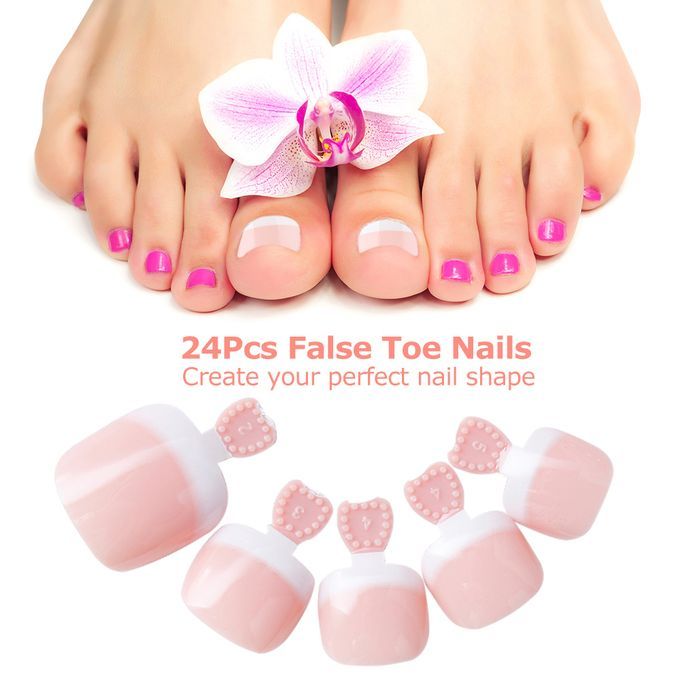 24Pcs False Toenail Tips Set French Full Cover  Toe Nail