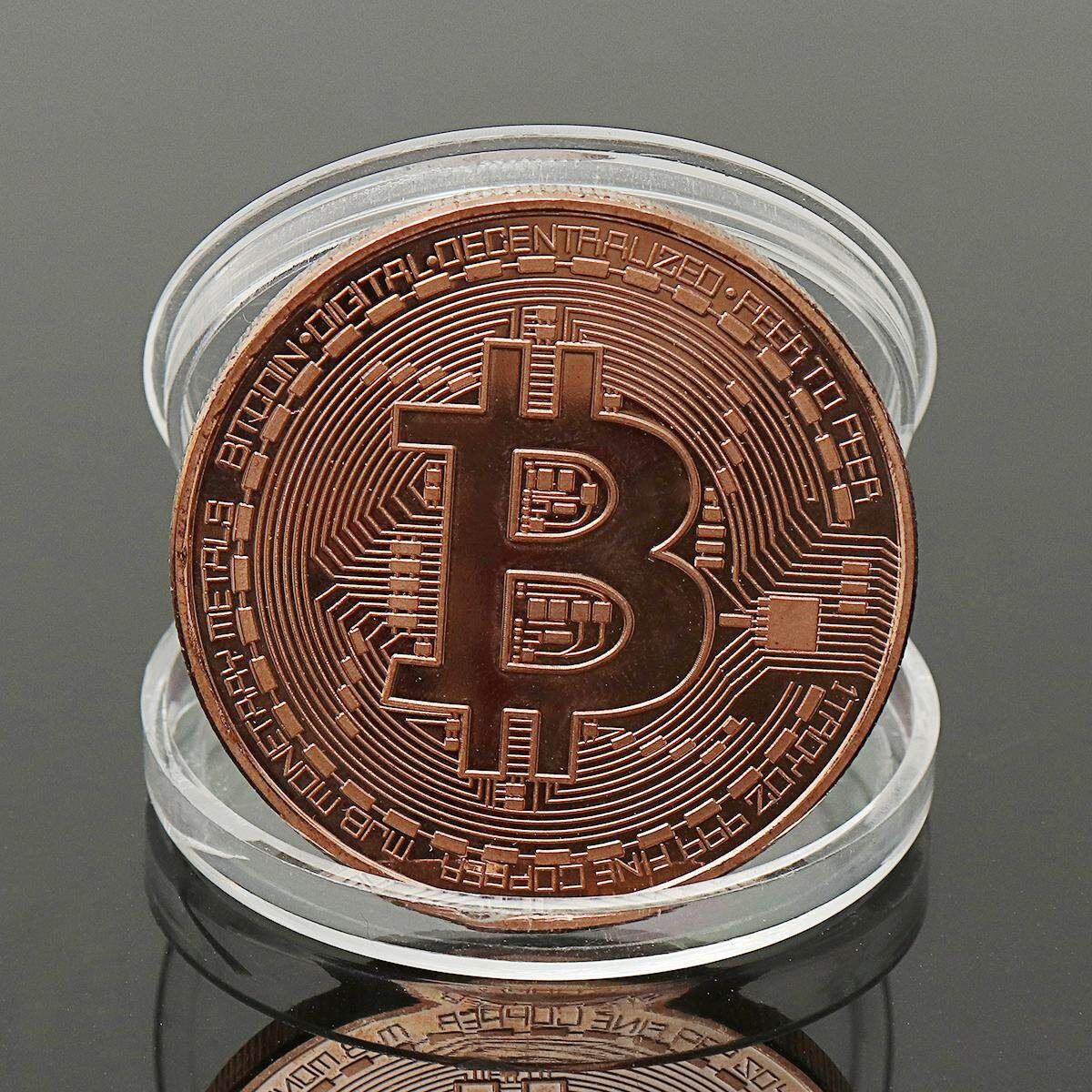 BITCOIN!! Rose Gold Plated Physical Bitcoin Coin In Protective Acrylic Case