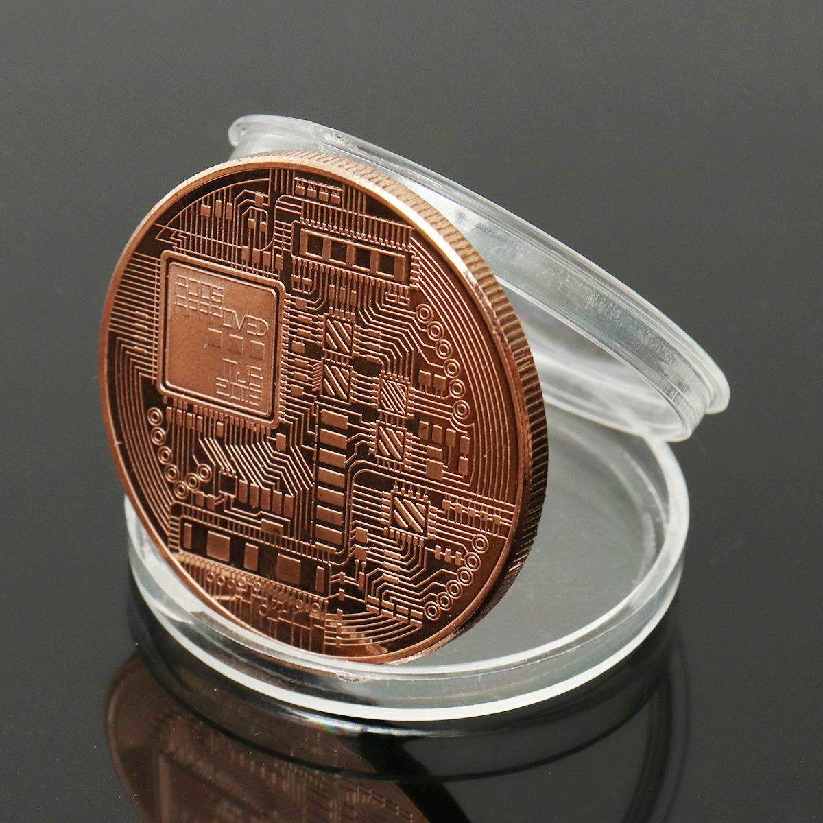 BITCOIN!! Rose Gold Plated Physical Bitcoin Coin In Protective Acrylic Case