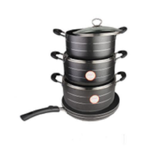 4 Pcs Premium Set- 3 Pcs- Non-Stick Pots + 1 Frying Pan